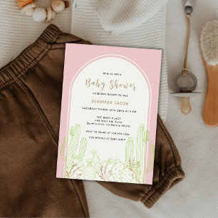 Dusty Pink Minimalist Boho Cactus Arch Baby Shower Invitation