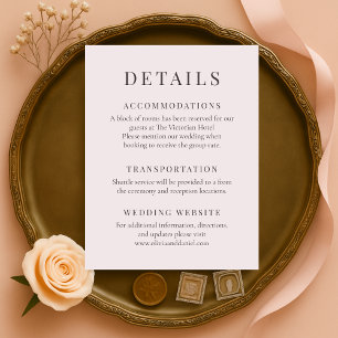 Dusty Pink Minimalist Elegant Wedding Details Invitation