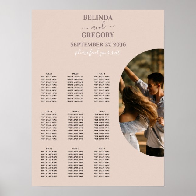 Dusty Pink Minimalist Photo Wedding Seating Chart (Front)