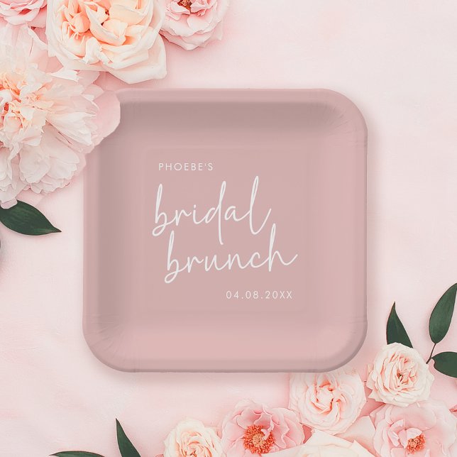 Dusty Pink Minimalist Script Bridal Brunch Paper Plate (Creator Uploaded)
