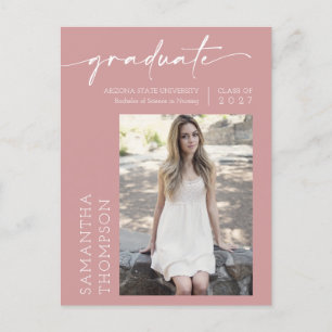 Dusty Pink Minimalist Script She Did It Photo Grad Postcard