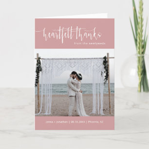 Dusty Pink Minimalist Script Wedding Photo Folded Thank You Card