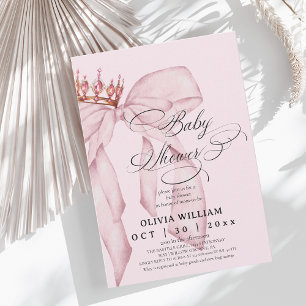 Dusty Pink Modern Bow Baby Shower Invitation