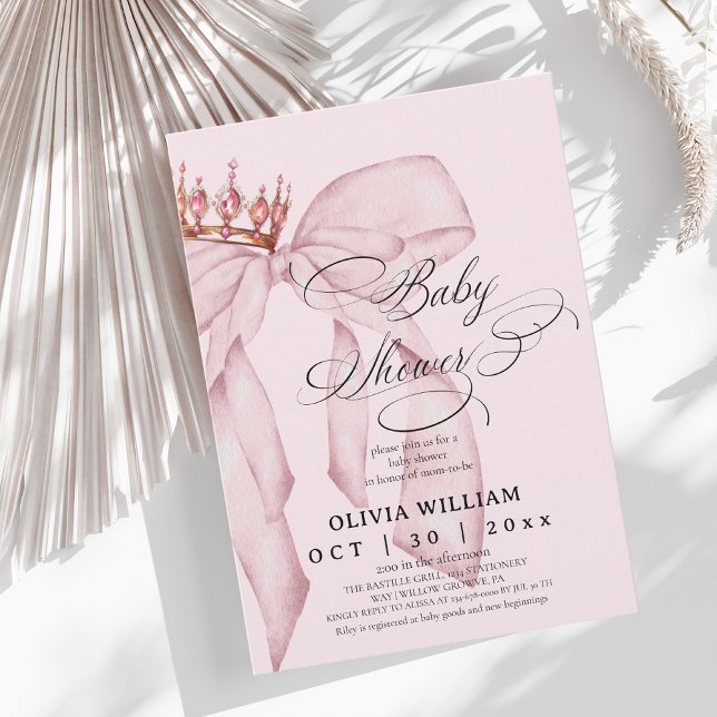 Dusty Pink Modern Bow Baby Shower Invitation (Creator Uploaded)