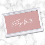 Dusty Pink Modern Brush Script First Name Business Card Holder<br><div class="desc">A first name business card case holder for her. The script is a lovely, brush stroke modern handwritten script that is a perfect gift for her. The decorative brush stroke style may require you to re-centre your given name. You may also customise the white font colour and calligraphy style. The...</div>