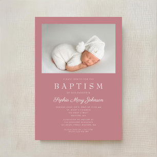 Dusty Pink Modern Girl Photo Baptism Invitation