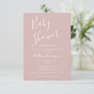 Dusty Pink Modern Minimalist Script Baby Shower Invitation