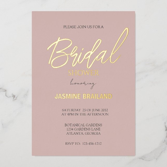 Dusty Pink Modern Simple Bridal Shower Gold      (Front)