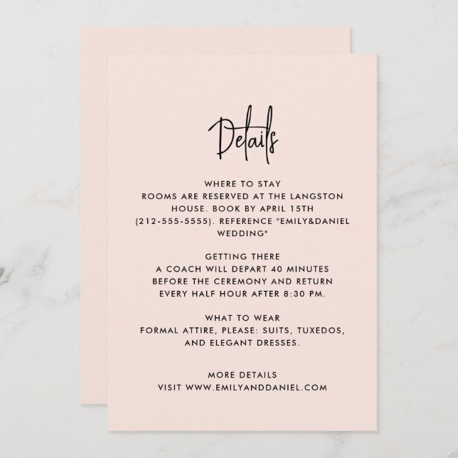 Dusty pink modern, the details card (Front/Back)