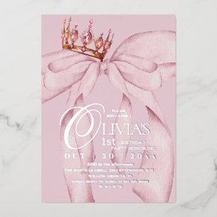 Dusty Pink Modern Trendy Bow 1st Birthday 