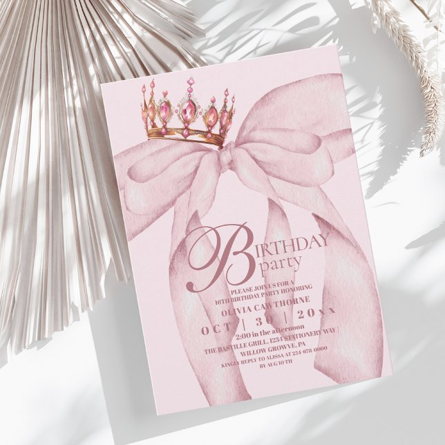 Dusty Pink Modern & Trendy Bow Birthday Party Invitation (Creator Uploaded)