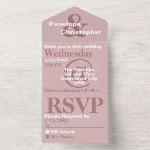 Dusty Pink Modern Typography Big Symbols Wedding All In One Invitation