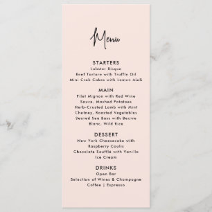 dusty pink, modern wedding menu
