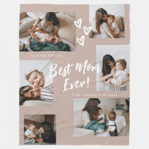 Dusty Pink Mom Script Typography 6 Photo Collage Fleece Blanket