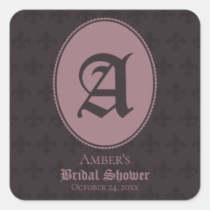 Dusty Pink Monogram Fleur-de-Lis Square Sticker