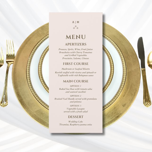 Dusty Pink Monogram Pearl Christian Wedding Menu (Creator Uploaded)