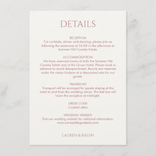 Dusty Pink Monogram Wedding Details Enclosure Card