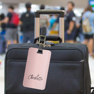 Dusty pink name script luggage tag