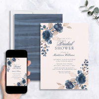 Dusty Pink Navy Blue Flowers Rustic Bridal Shower
