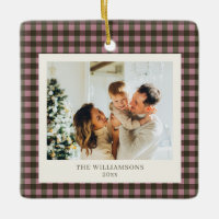 Dusty Pink Olive Gingham Family Photo Personalised