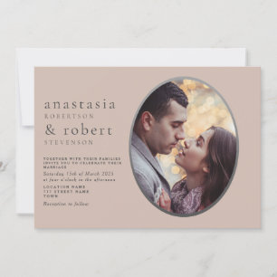Dusty Pink Oval Photo Wedding Invitation