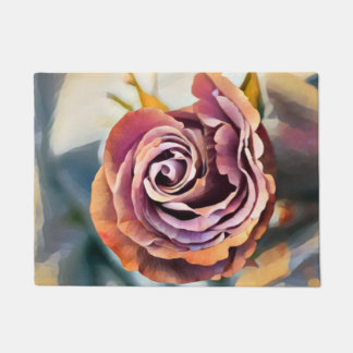 Dusty Pink Painted Paper Rose Design Doormat