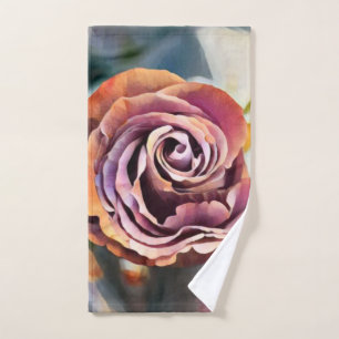 Dusty Pink Painted Paper Rose Flower Design Hand Towel
