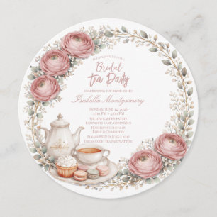 Dusty Pink Palette Tea Party Bridal Shower Invitation