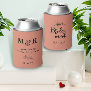Dusty Pink Party Wedding Date Bridesmaid Monogram  Can Cooler