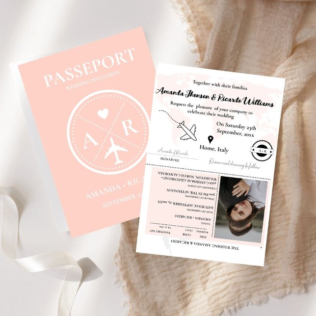 Dusty Pink  Passport Photo Wedding Invitation (Creator Uploaded)