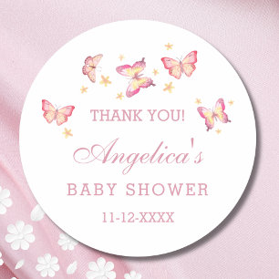 Dusty Pink Peach Butterfly Baby Shower Thank You Classic Round Sticker