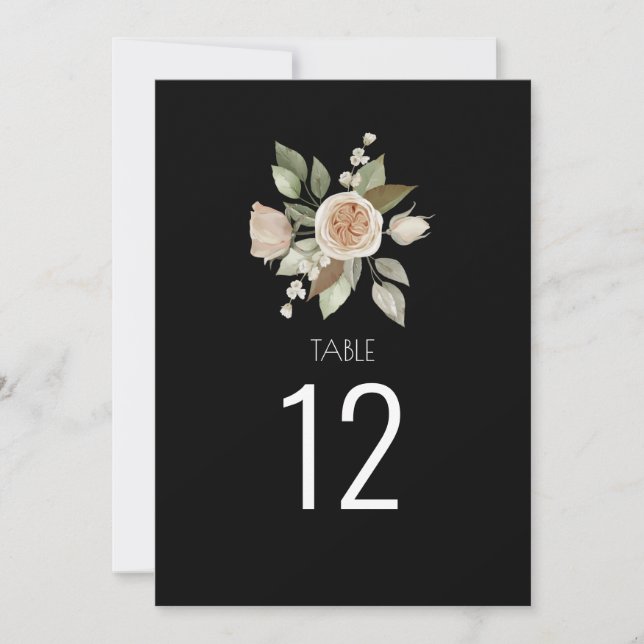 Dusty Pink Peach Rose Black Wedding Table Number (Front)
