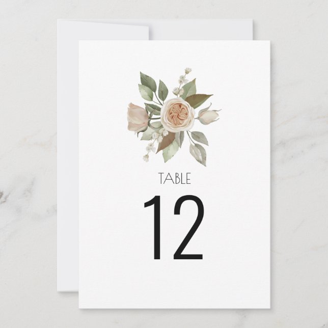 Dusty Pink Peach Rose Floral Wedding Table Number (Front)