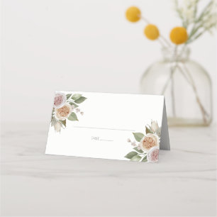 Dusty Pink Peach Roses Botanical Floral Wedding Place Card