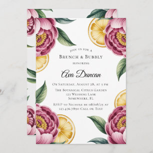 Dusty Pink Peonies and Lemon Brunch and Bubbly Invitation