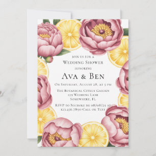 Dusty Pink Peonies and Lemon Wedding Shower Invitation