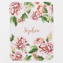 Dusty Pink Peony Floral Girl Name Baby
