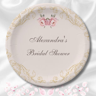 Dusty Pink Peony Vintage Floral Bridal Shower Paper Plate