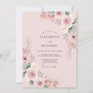 Dusty Pink Petal Wedding Invitation