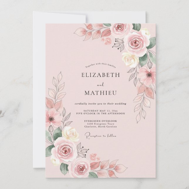 Dusty Pink Petal Wedding Invitation (Front)