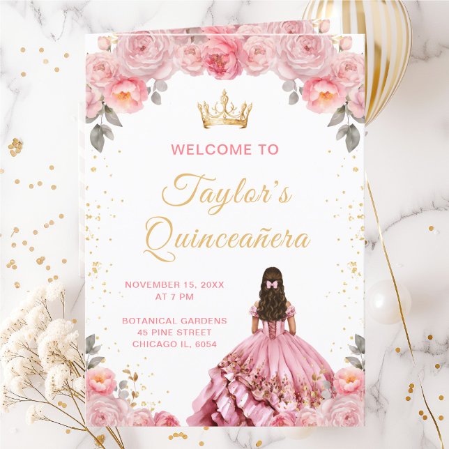 Dusty Pink Princess Floral Quinceañera Program Programme (Creator Uploaded)
