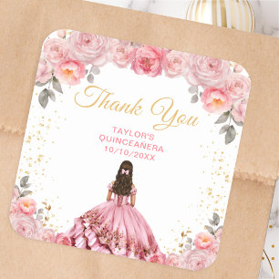 Dusty Pink Princess Quinceañera Thank You Square Sticker