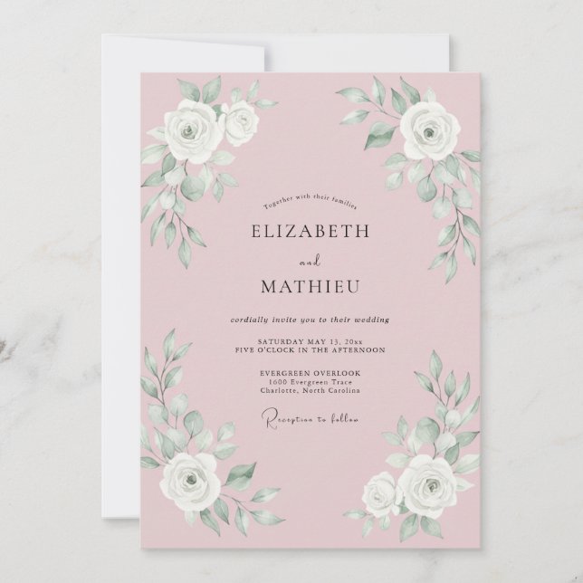 Dusty Pink Pristine Spring Wedding Invitation (Front)