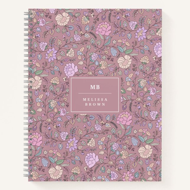 Dusty Pink Purple Beige Whimsical Colourful Floral Notebook (Front)
