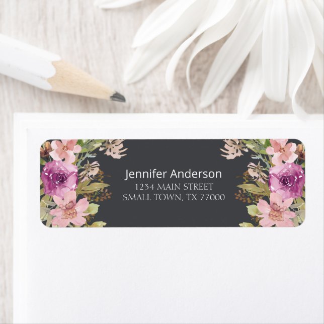 Dusty Pink Purple Floral Address Label (Insitu)