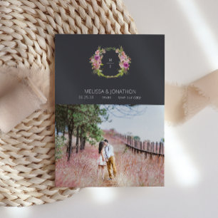 Dusty Pink Purple Floral Charcoal Engagement Image Save The Date