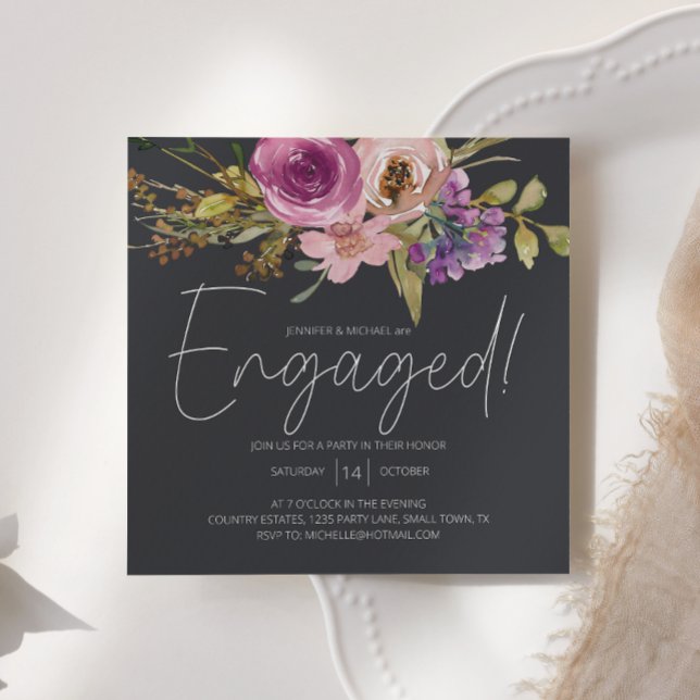 Dusty Pink Purple Floral Charcoal Engagement Party (Creator Uploaded)