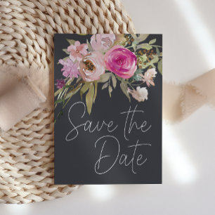 Dusty Pink Purple Floral Charcoal Floral Save The Date