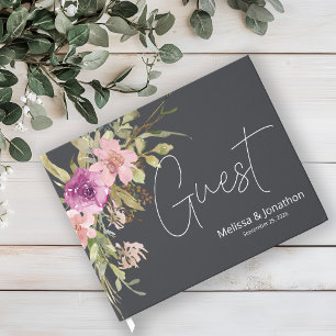 Dusty Pink Purple Floral Elegant Wedding Guest Book