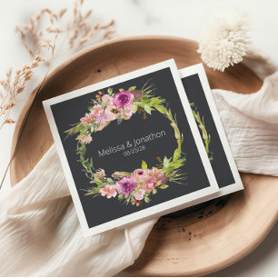 Dusty Pink Purple Floral Romantic Wedding Napkin